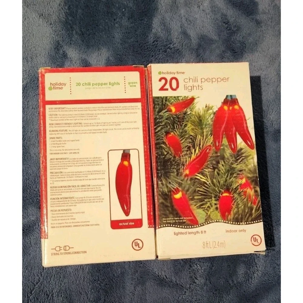 Lots Of 2 Holiday Time Red Chili Pepper String Lights 8 FT Indoor Vintage